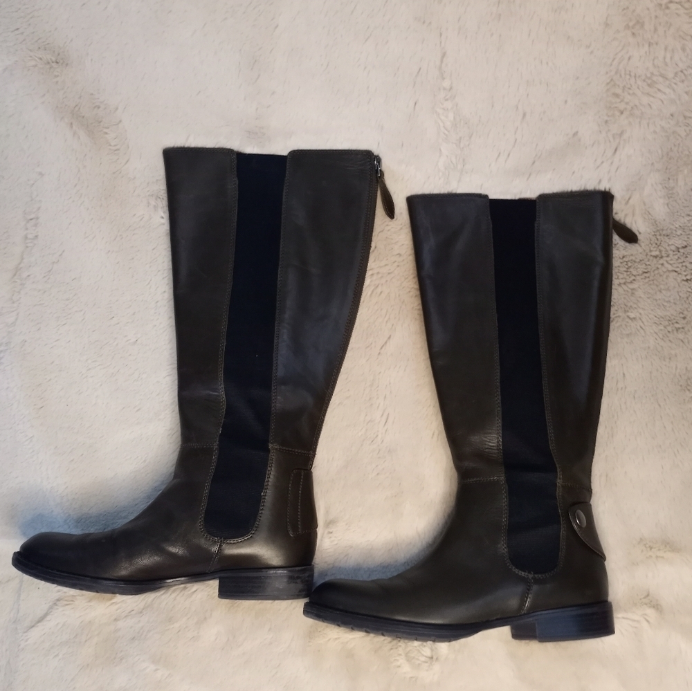 Franco Sarto Leather Tahini Moss Olive Green Boho Stretch Panel Wide Calf Boot 7 - Picture 10 of 16